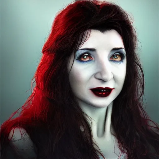 Prompt: Vampire Kate Bush. Hyperrealistic. High definition. Trending on artstation.