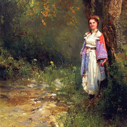 Image similar to a portrait of a character in a scenic environment by nikolay makovsky