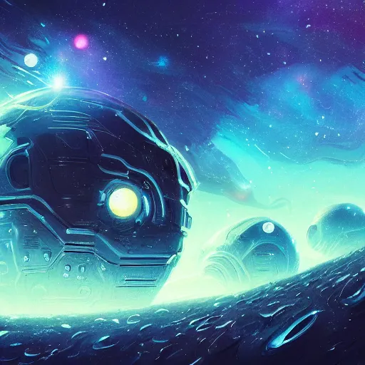 Image similar to concept art of an alien outer space galaxy, open expanse, stars, meteorites, floating debris, beautiful, fantasy, colorful, cinematic lighting, artstation, trending, highly detailed, focus, smooth, by studio ghibli, rossdraws, hirohiko araki, conrad roset, yoshitaka amano