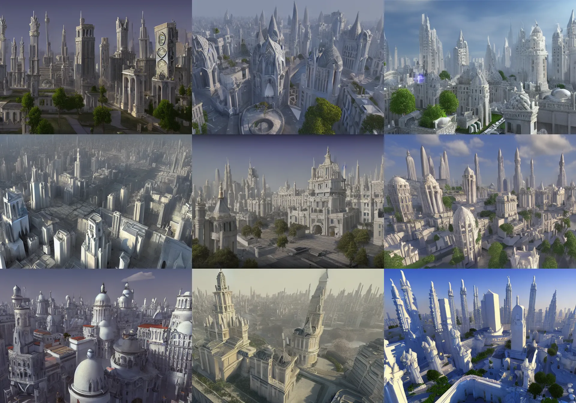 Prompt: fantasy city, white marble buildings, high towers, landscape mode, high realism, 8k,