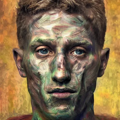 Prompt: intricate five star tree man portrait by pablo picasso, oil on canvas, hdr, high detail, photo realistic, hyperrealism, matte finish, high contrast, 3 d depth, centered, masterpiece, vivid and vibrant colors, enhanced light effect, enhanced eye detail, artstationhd