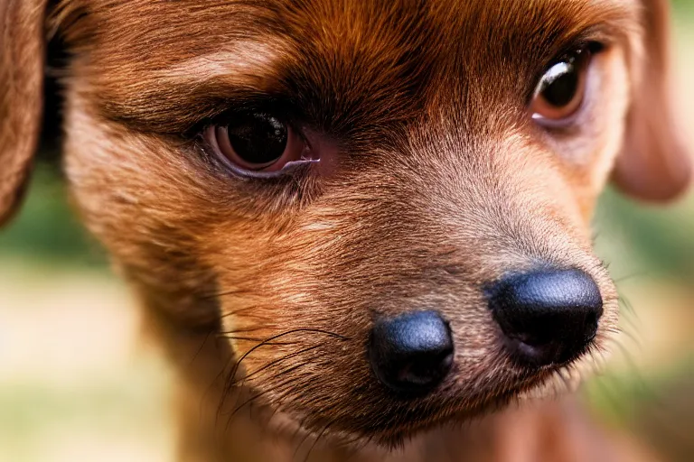 Image similar to closeup potrait of a small brown dog licking its nose in central park, natural light, sharp, detailed face, magazine, press, photo, Steve McCurry, David Lazar, Canon, Nikon, focus