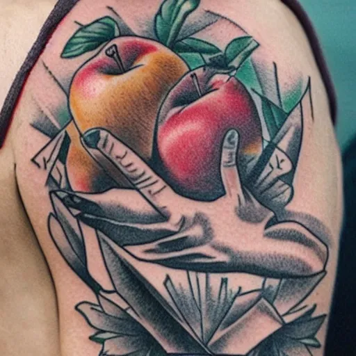 Prompt: an old school tattoo of a sailor eating a honeycrisp apple, blues and whites, sketching