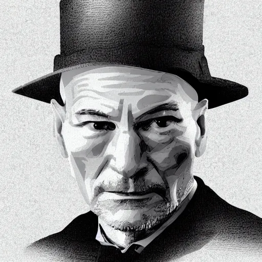 Image similar to portrait of Patrick Stewart as Sherlock Holmes, digital art