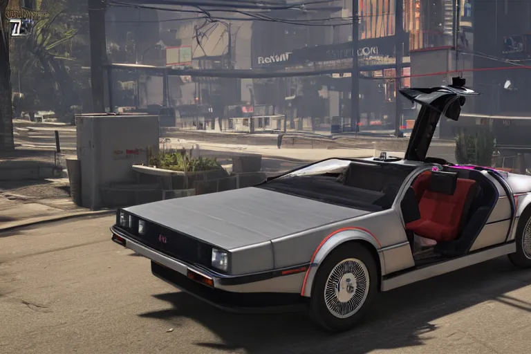 Prompt: 1 9 2 2 delorean by grand theft auto v, by red dead redemption 2, by cyberpunk 2 0 7 7