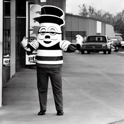 Prompt: The mascot for a once-popular fast food chain, 1980