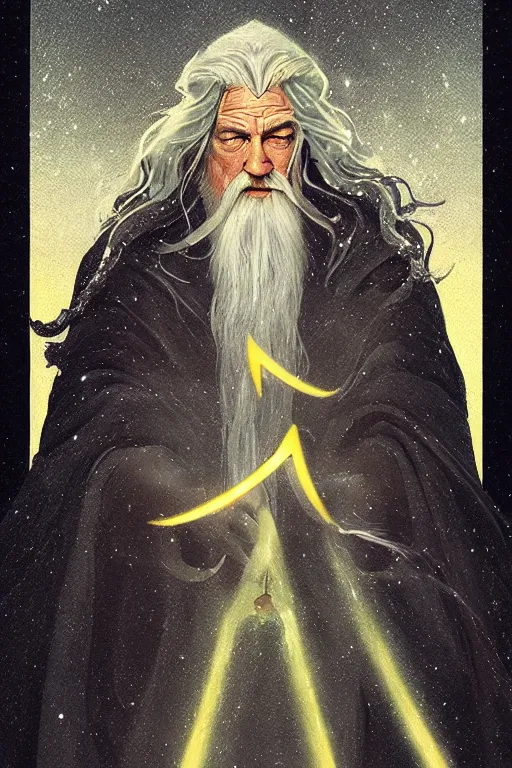 Image similar to tarot illustration of gandalf as the magician by artstation