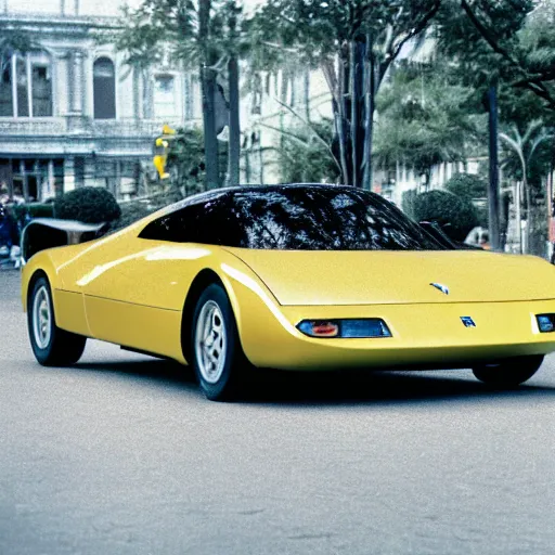 Prompt: 3 5 mm photo of yellow pininfarina modulo car