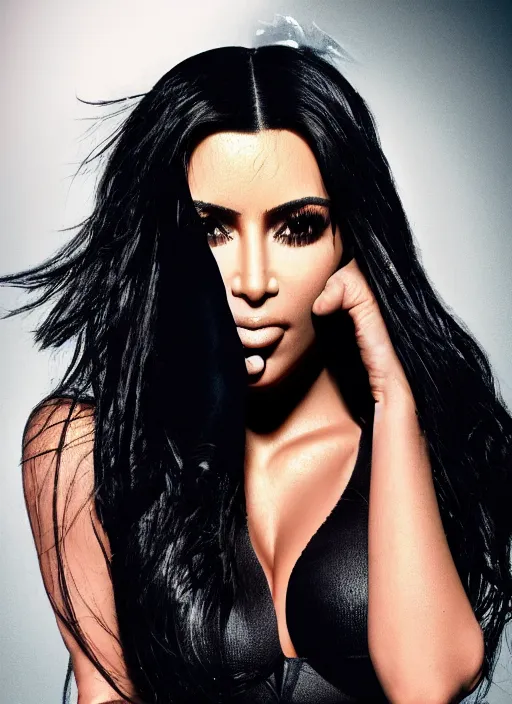 Image similar to film still of kim kardashian, alien spider over her face as she struggles, spider webbed body, scary, cinematic full shot, full body pov, 4k.