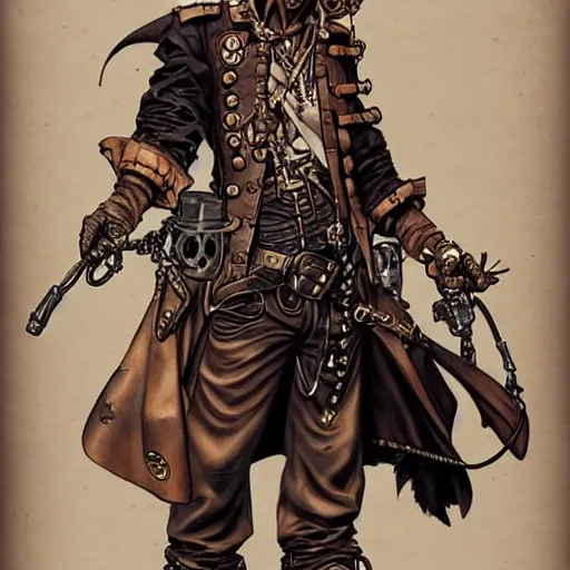 Image similar to a steampunk pirate, by kim jung gi and karl kopinski and guweiz