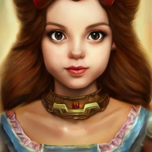 Image similar to princess daisy from super mario as realistic cute brunette human character art portrait, matte fantasy painting, deviantart artstation, by jason felix by steve argyle by tyler jacobson by peter mohrbacher, cinema c 9. 0