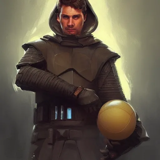 Image similar to portrait o kevin tillie holding a volley ball by greg rutkowski, jedi knight, he is 3 5 years old, star wars expanded universe, wearing imperial gear,, highly detailed portrait, digital painting, artstation, concept art, smooth, sharp foccus ilustration, artstation hq