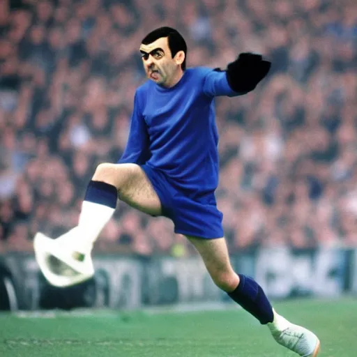 Prompt: Mr bean as Chelsea goalkeeper