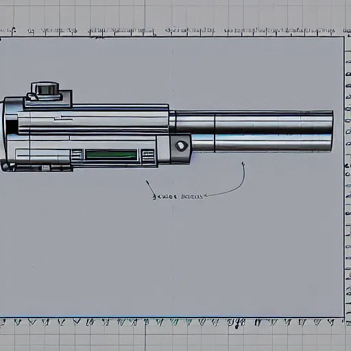 Image similar to blueprint of a laser space gun, technical drawing, concept art