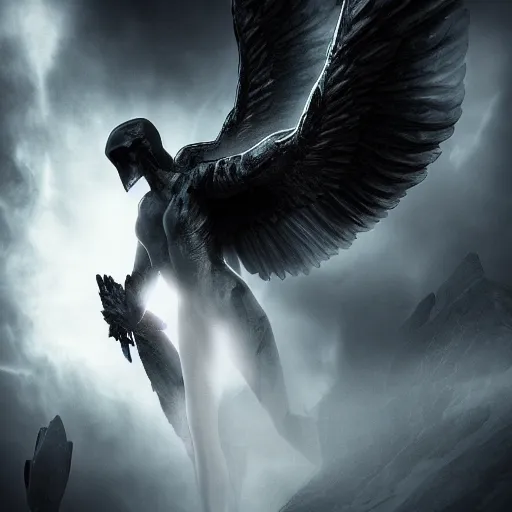 Image similar to stunning otherworldly archangel rising from the void, dark and mysterious, stopped in time, atmospheric, ominous, eerie, cinematic, Epic, 8k, 4k, ultra detail, ultra realistic, rendered by awesomeness in style of Peter Morharber