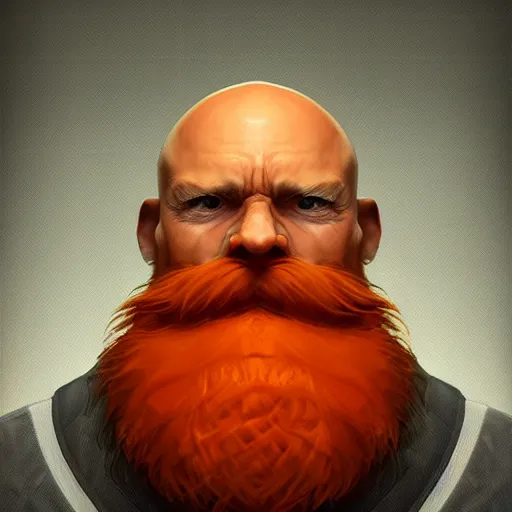 Image similar to portrait of a bald man with a big orange beard, digital art, artstation cgsociety masterpiece