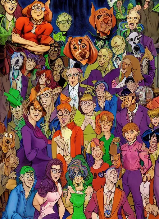 Image similar to portrait of Scooby-Doo in Society (1989), highly detailed, centered, solid color background, digital painting, artstation, concept art, smooth, sharp focus, illustration, artgerm, donato giancola, Joseph Christian Leyendecker, Les Edwards, Ed Repka, WLOP, Artgerm