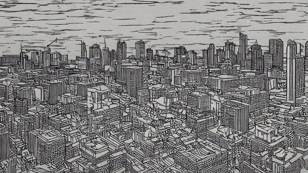 Prompt: woodcut elevated winnipeg