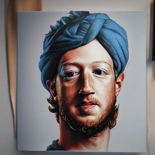 Image similar to a portrait of mark zuckerberg wearing a long beard and a turban joining the taliban. i