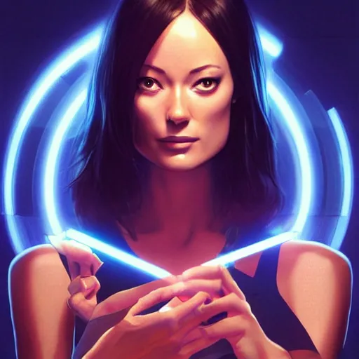 Image similar to olivia wilde holding a tron disc, very very anime!!!, fine - face, realistic shaded perfect face, fine details. anime. realistic shaded lighting poster by ilya kuvshinov katsuhiro otomo ghost - in - the - shell, magali villeneuve, artgerm, jeremy lipkin and michael garmash and rob rey