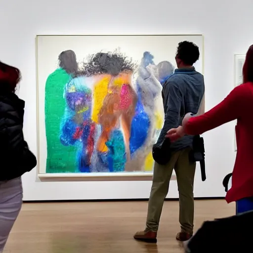 Image similar to a group of people wrecking an art gallery because they don’t agree with the art that is being shown