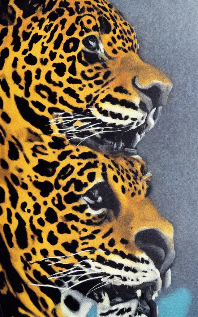 Image similar to a jaguar velvet painting, kitcsh inspired by edgar leetag, paint on black velvet canvas, american velvet painting, veveltaria, 8 x 1 0