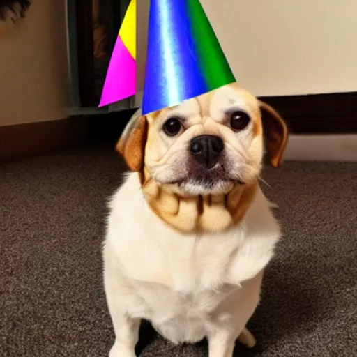 Image similar to dog wearing a party hat