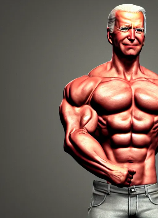 Image similar to muscular heroic Joe Biden, Unreal Engine, Octane Render 3d, cinematic lighting