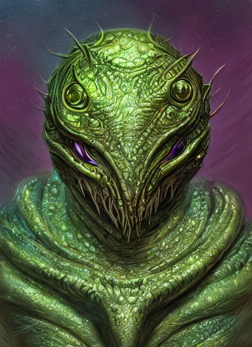 Prompt: slimy alien monster, detailed eyes, cute, fantasy, intricate, highly detailed, digital painting, 4k, HDR, concept art, smooth, sharp focus, illustration, by Wayne Reynolds