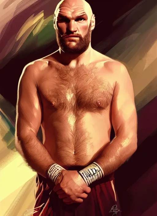 Prompt: tyson fury portrait intricate, elegant, highly detailed, digital painting, artstation, concept art, smooth, sharp focus, illustration, art by artgerm and greg rutkowski and alphonse mucha