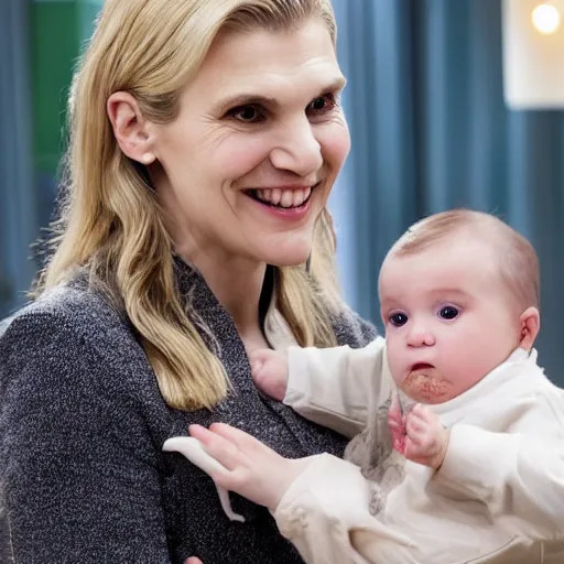 Prompt: kim wexler holding a baby in her arms