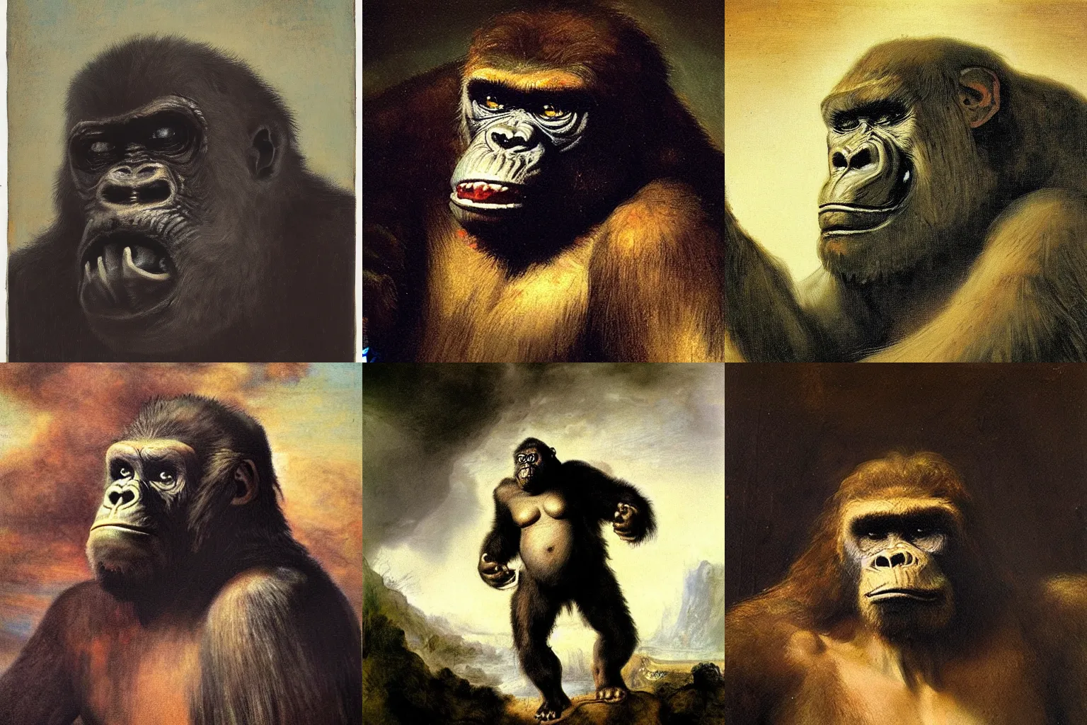 Prompt: painting of King Kong by Rembrandt, considered his best work