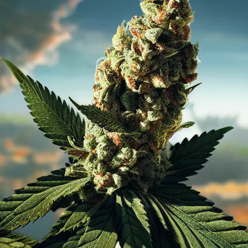 Image similar to beautiful giant marijuana bud as a snoop dogg, weta 8 k hyper realistic detailed cinematic still, volumetric lighting