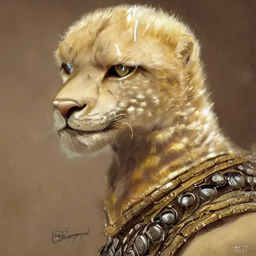 Image similar to a beautfiul award winning commission portrait of an anthro albino cheetah wearing diamond victorian armour,digital art,art by greg rutkowski,character design by charles bowater,photorealistic,ross tran,hyperdetailed,detailed face,fascinating,2021,western comic style