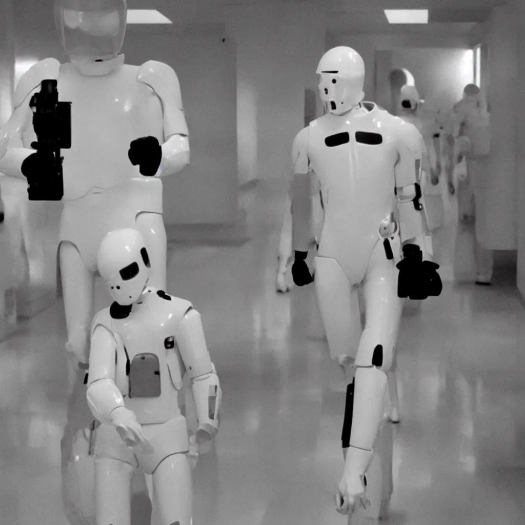 Prompt: a frame from thx 1 1 3 8