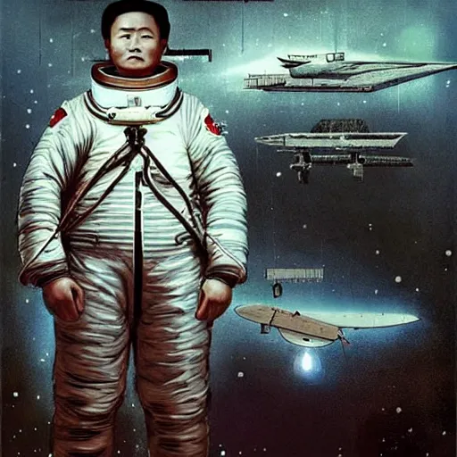 Image similar to [North Korean cosmonaut, poster, very detailed, cinematic lighting, matte, sharp, photography, art by enki bilal]