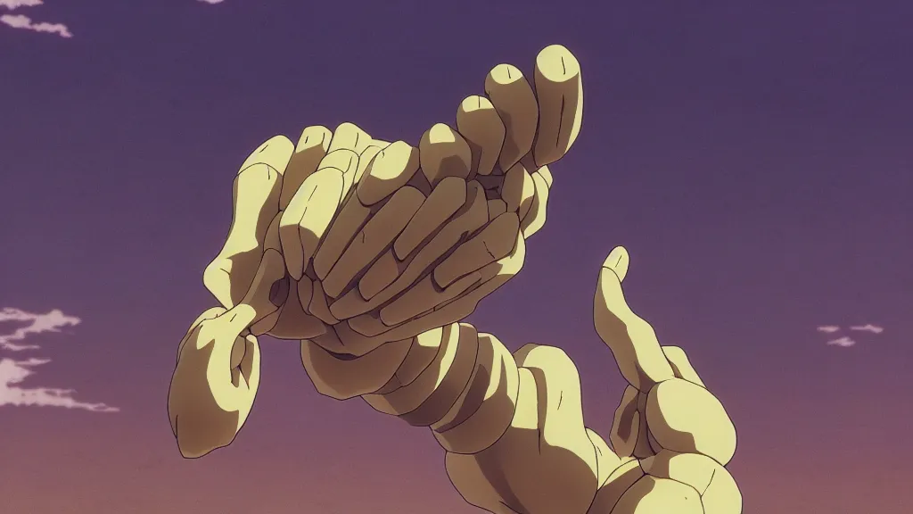 Prompt: a giant statue of a rabbits foot, anime film still from the an anime directed by Katsuhiro Otomo with art direction by Salvador Dalí, wide lens