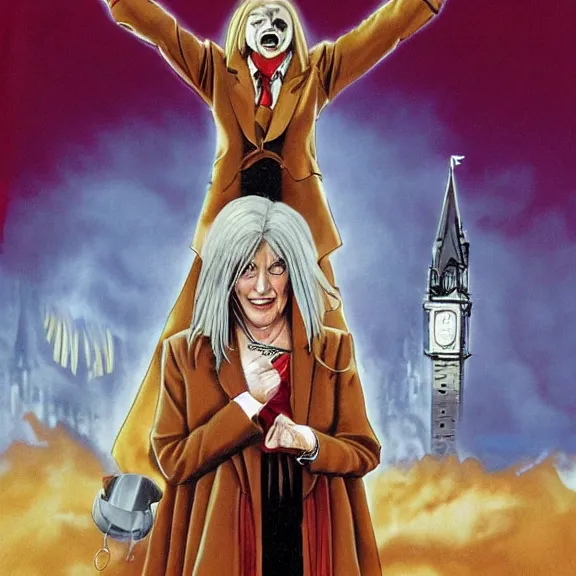 Image similar to angela merkel is alucard in hellsing, airbrush art, drew struzan illustration art, key art, movie poster