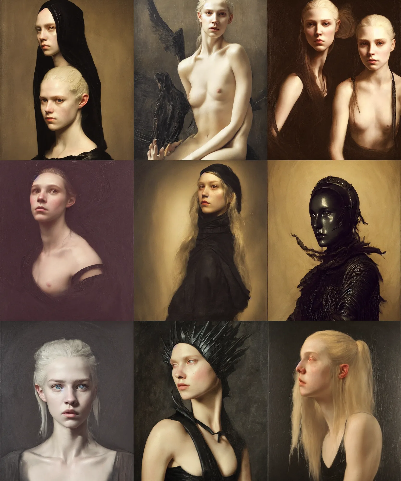 Prompt: ( ( ( ( ( the portrait of hunter schafer ) ) ) ) ) in black wax crown by roberto ferri, dark fantasy, witcher!!!!!!!, very detailed oil painting, masterpiece, 8 k