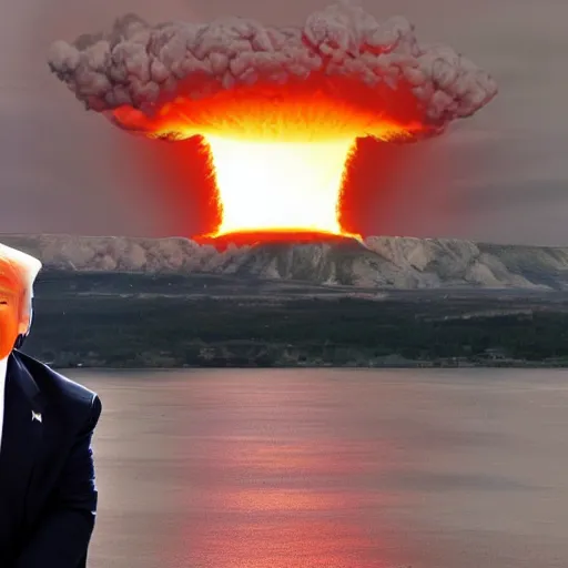 Image similar to trump with nuclear explosion in the background