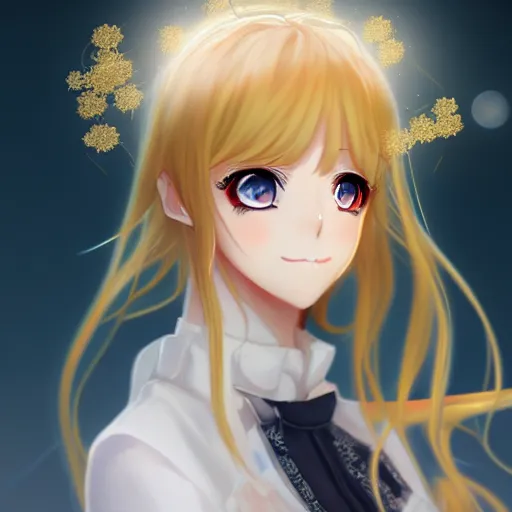 Image similar to portrait of an anime princess in white and golden clothes , digital painting , artstation , devian art , 4k , HD