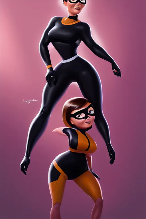 Image similar to kim kardashian as elastic girl from the incredibles, highly detailed, digital painting, trending on artstation, concept art, sharp focus, illustration, art by artgerm and greg rutkowski and fuji choko and viktoria gavrilenko and hoang lap