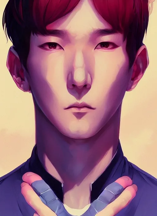 Image similar to aesthetic portrait commission of a of YOONGI is SPOCK + VEINY HANDS + hyperdetailed face at golden hour, safe for work (SFW). Character design by charlie bowater, ross tran, artgerm, and makoto shinkai, detailed, inked, western comic book art, 2021 award winning film poster painting