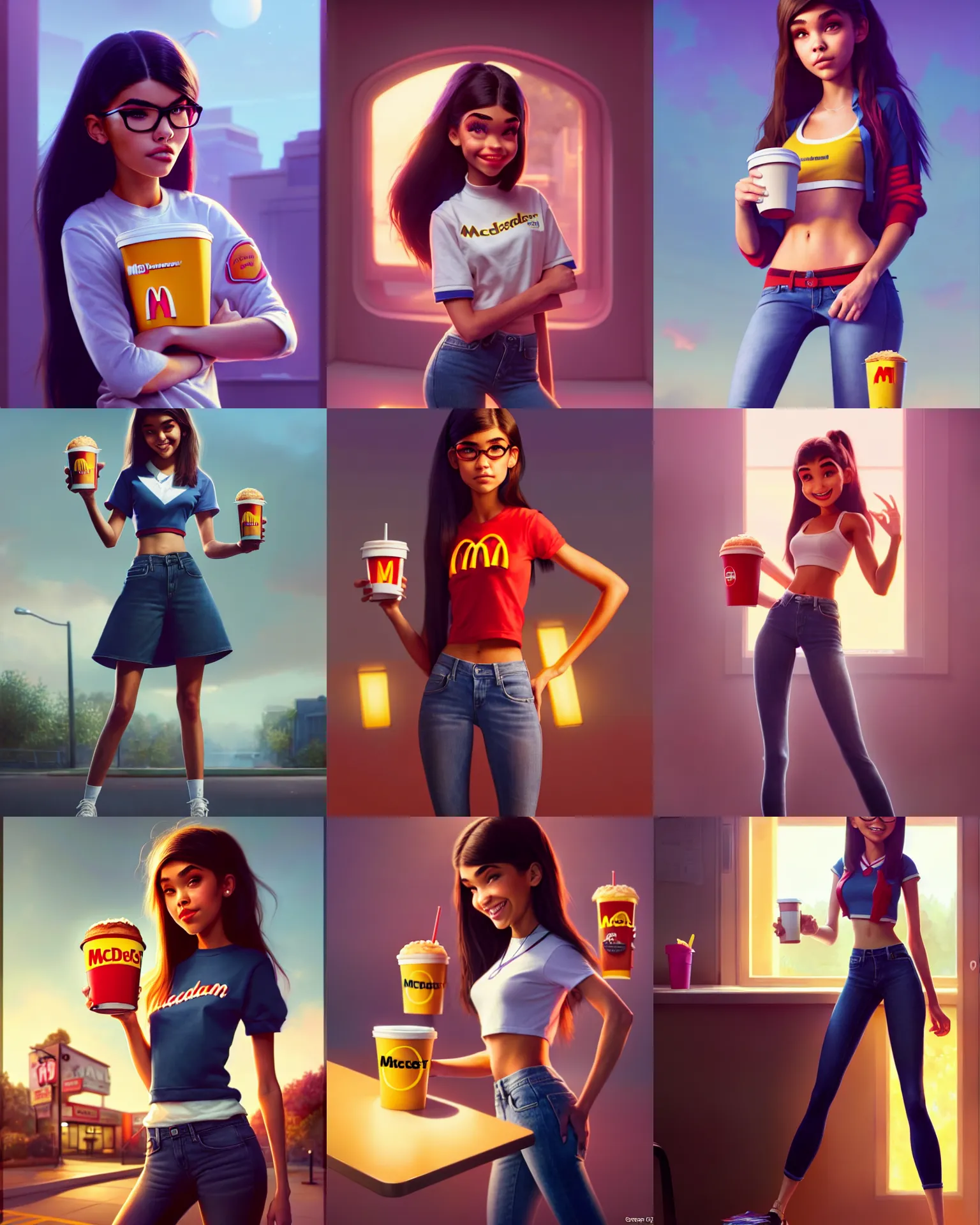 Prompt: a photo of madison beer : : college woman : : as mcdonalds woman by pixar : : by greg rutkowski, wlop, rossdraws, artgerm, unreal engine, sweaty 4 k, hdr, : :