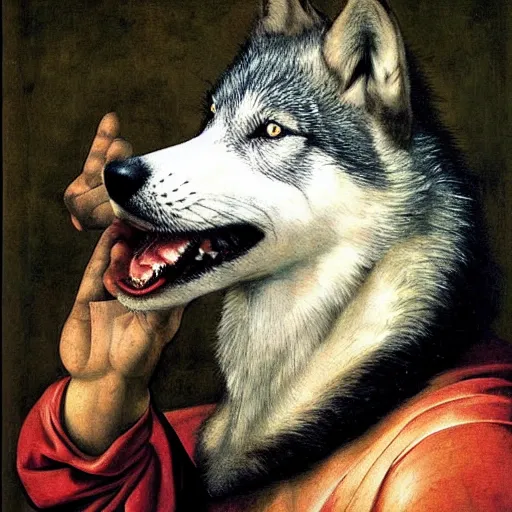 Image similar to retarded wolf portrait, renaissance painting