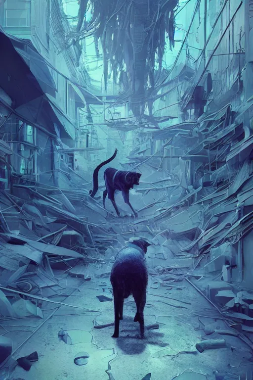 Prompt: super beautiful stray dog intricate artwork by Tooth Wu and wlop and beeple, greg rutkowski, very coherent symmetrical artwork, cinematic, hyper realism, high detail, octane render, unreal engine, 8k, Vibrant colors, Smooth gradients, High contrast, depth of field, aperture f1.2