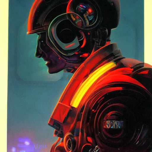 Image similar to a dark and colorful close - up side profile portrait of a spaceship with led lights glowing fog in the background. highly detailed science fiction painting by norman rockwell, frank frazetta, and syd mead. rich colors, high contrast, gloomy atmosphere, dark background. trending on artstation