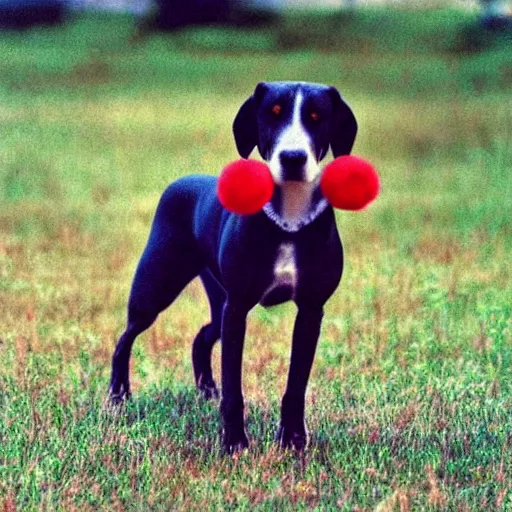 Image similar to photo of a hound dog with red eyes, vintage camera