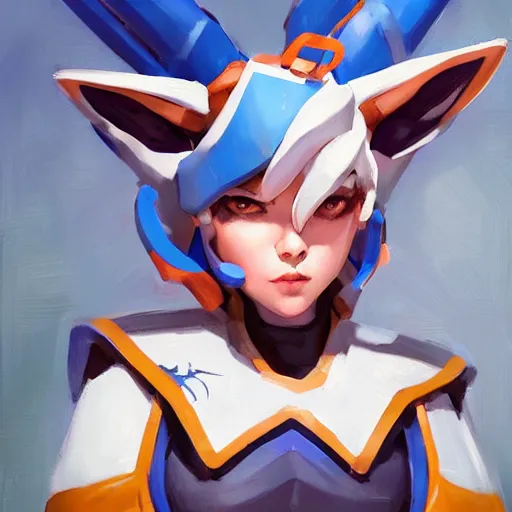 Image similar to greg manchess portrait painting of partially armored sylveon as overwatch character, medium shot, asymmetrical, profile picture, organic painting, sunny day, matte painting, bold shapes, hard edges, street art, trending on artstation, by huang guangjian, gil elvgren, ruan jia, greg rutkowski, gaston bussiere