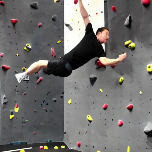 Prompt: Elon musk at the bouldering gym